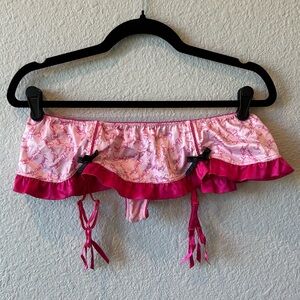 RARE Victoria’s Secret Sexy Little Things Script Logo Print Satin Garter Skirt